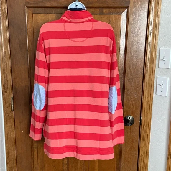 Southern Tide Striped Skiptide Pullover Fire Red Elbow Pads Rugby Size Large - Picture 9 of 15